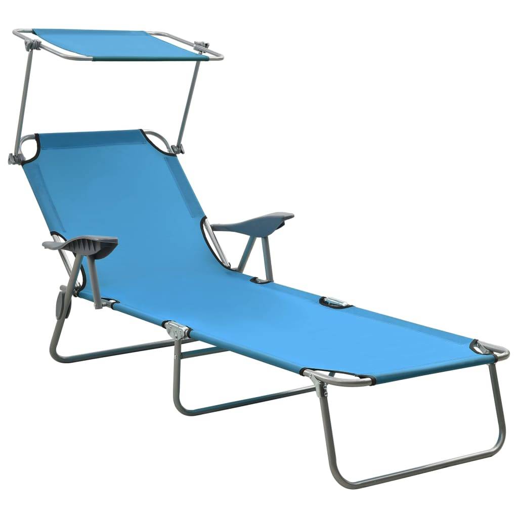 Helloshop26 - Transat chaise longue bain de soleil lit de jardin terrasse meuble d'extérieur 188 cm avec auvent acier bleu - Image 1