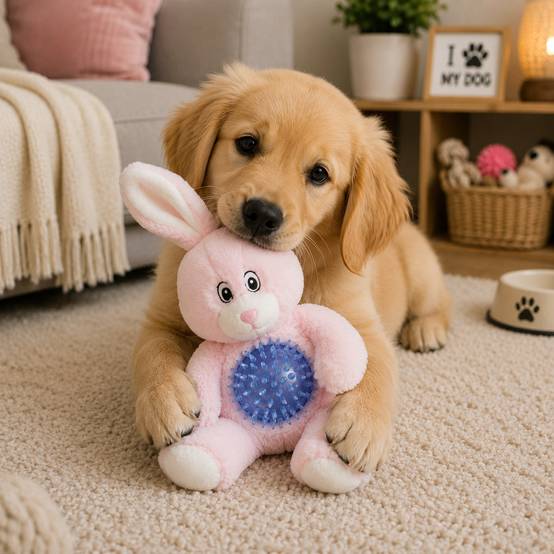 Jouet peluche lapin avec balle pour chien - Image 2
