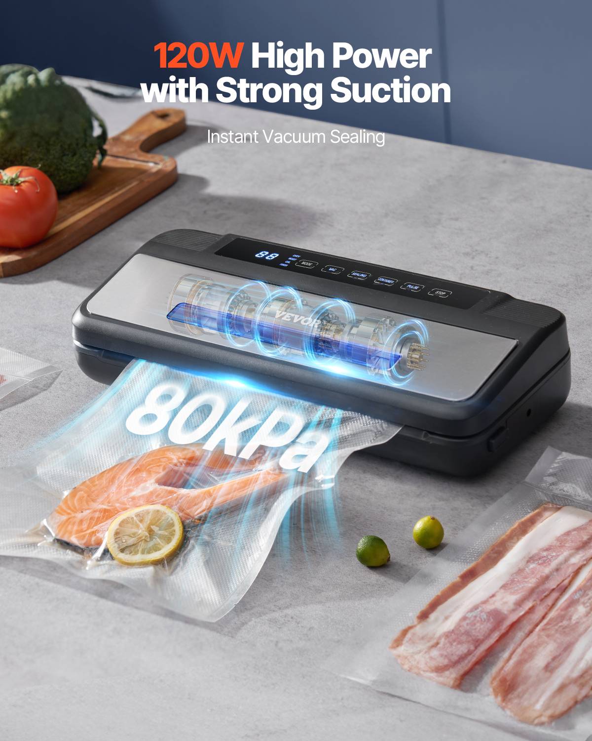 VEVOR Machine sous vide alimentaire 120W, scellage air auto 7 en 1 compacte 80 kPa. - Image 2