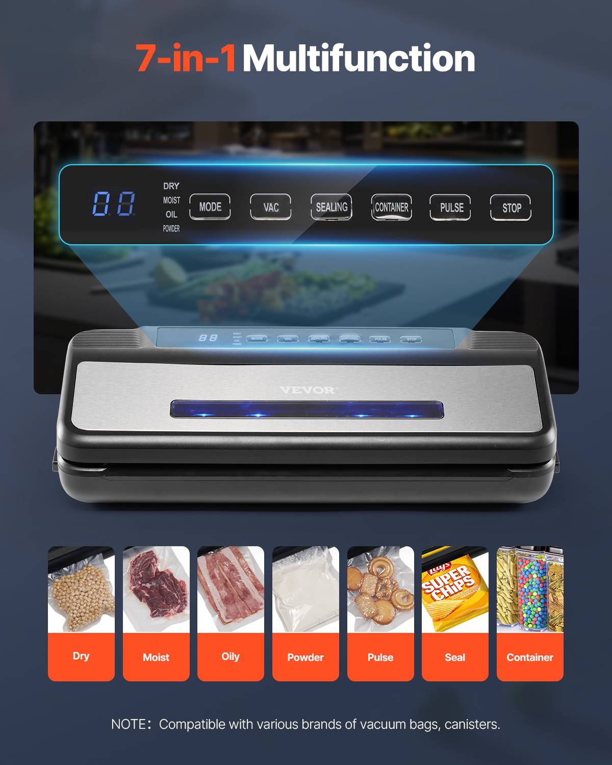 VEVOR Machine sous vide alimentaire 120W, scellage air auto 7 en 1 compacte 80 kPa. - Image 3