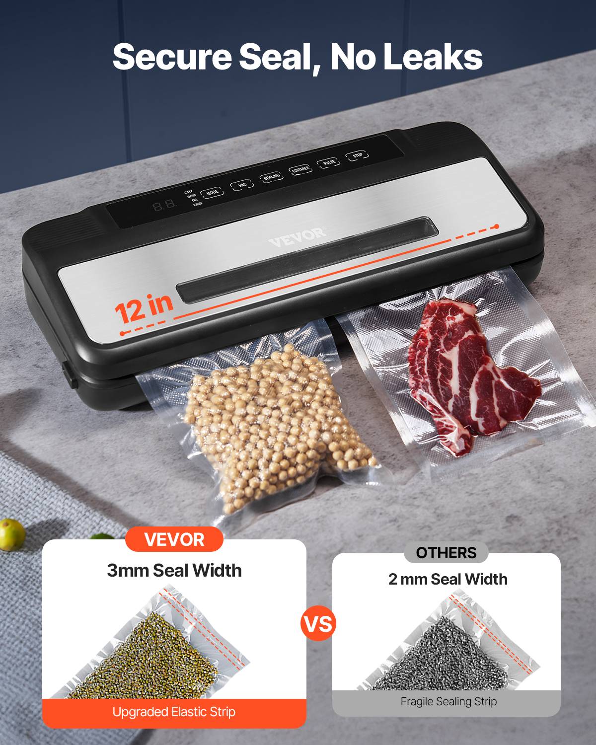 VEVOR Machine sous vide alimentaire 120W, scellage air auto 7 en 1 compacte 80 kPa. - Image 5