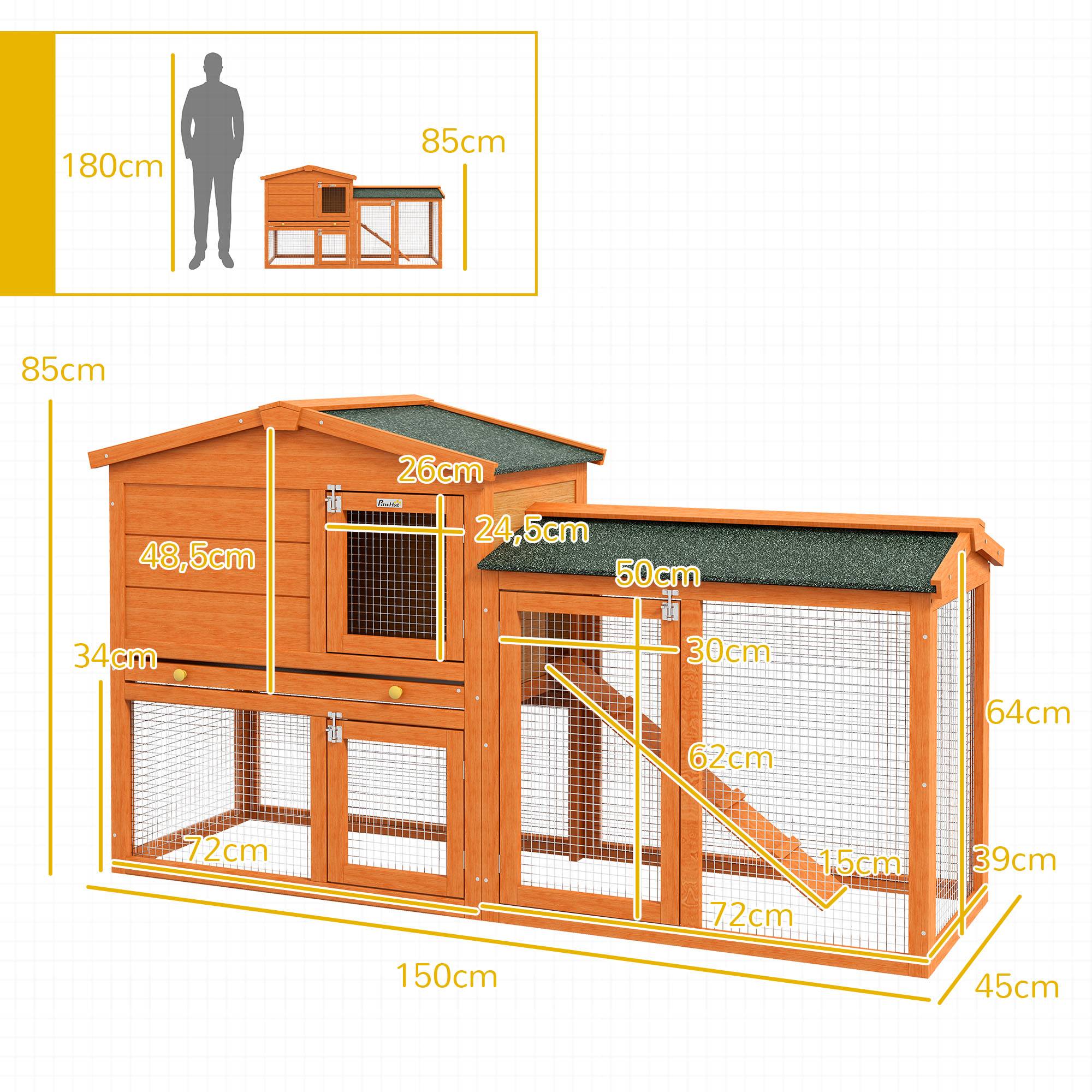 Clapier cage à lapins rongeurs 2 niveaux 3 portes verrouillables tiroir à déjection 150L x 45l x 85H cm bois - Image 5