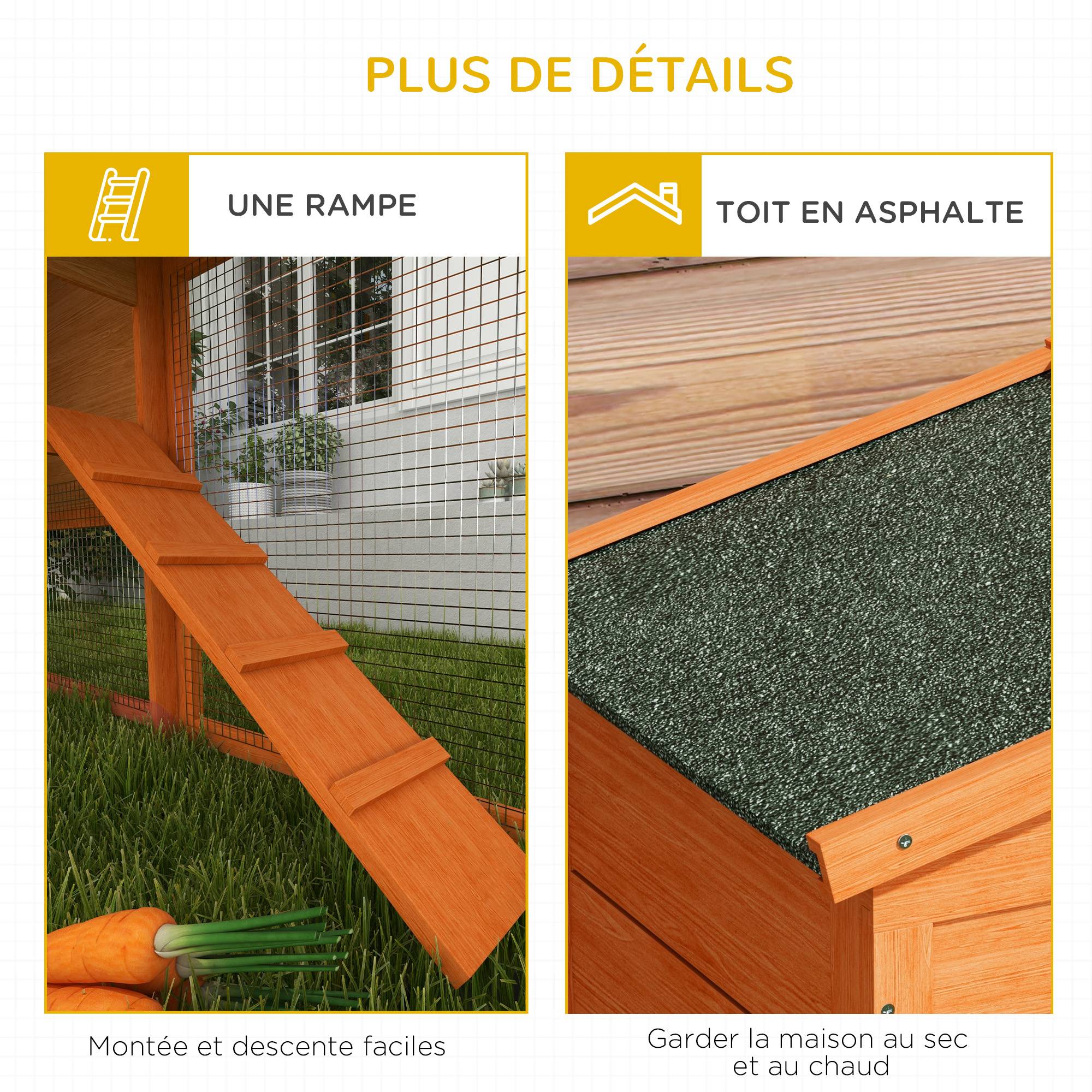 Clapier cage à lapins rongeurs 2 niveaux 3 portes verrouillables tiroir à déjection 150L x 45l x 85H cm bois - Image 9