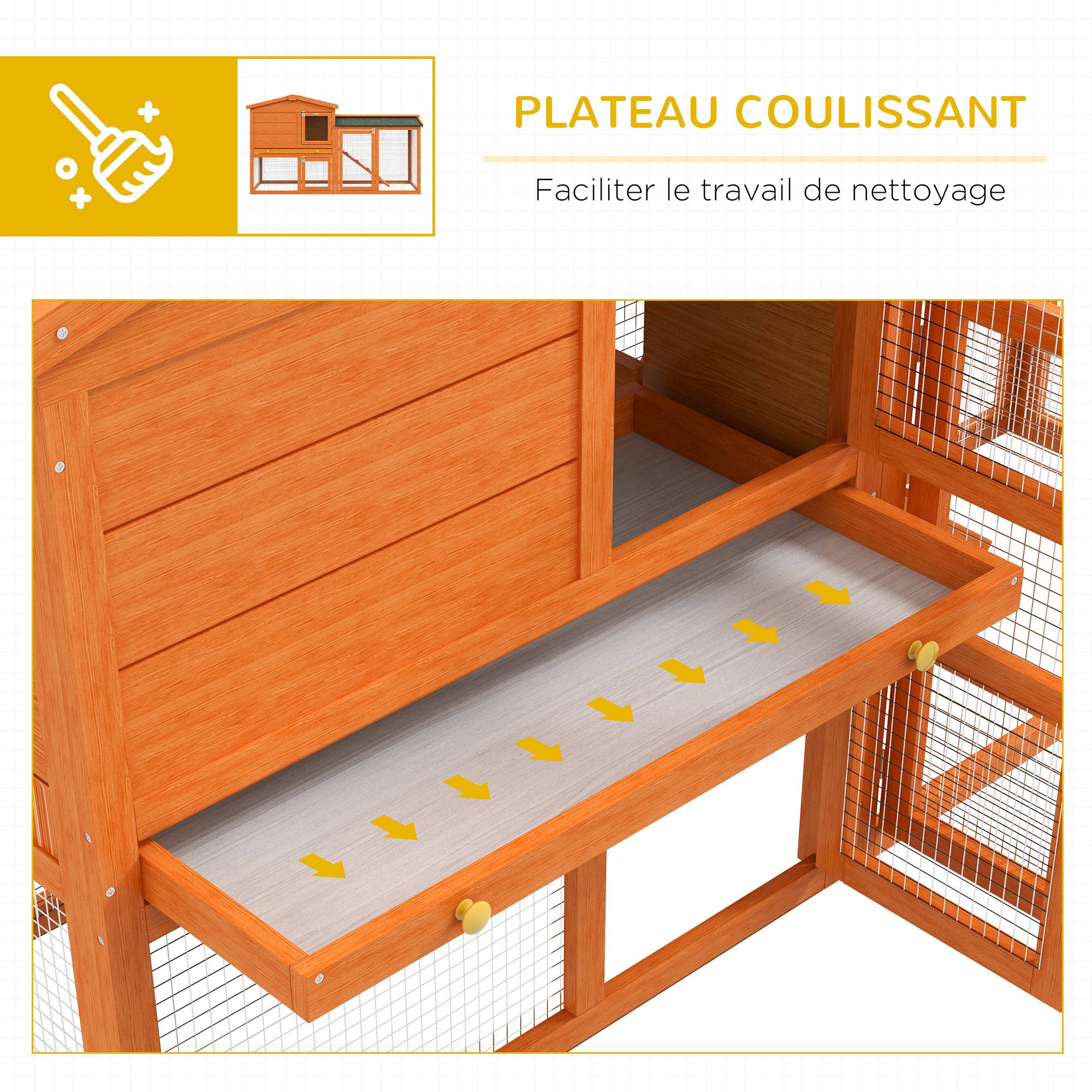 Clapier cage à lapins rongeurs 2 niveaux 3 portes verrouillables tiroir à déjection 150L x 45l x 85H cm bois - Image 8