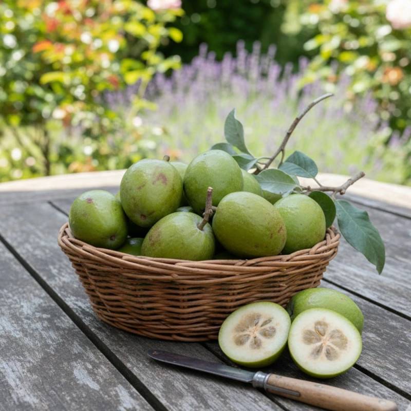 Goyavier du Brésil, Acca, Feijoa à fleurs Blanche - feuillage Persistant - Pot de 3L - 40/60 cm-  hauteur à maturité De 1,50 m à 2,00 m - Image 5