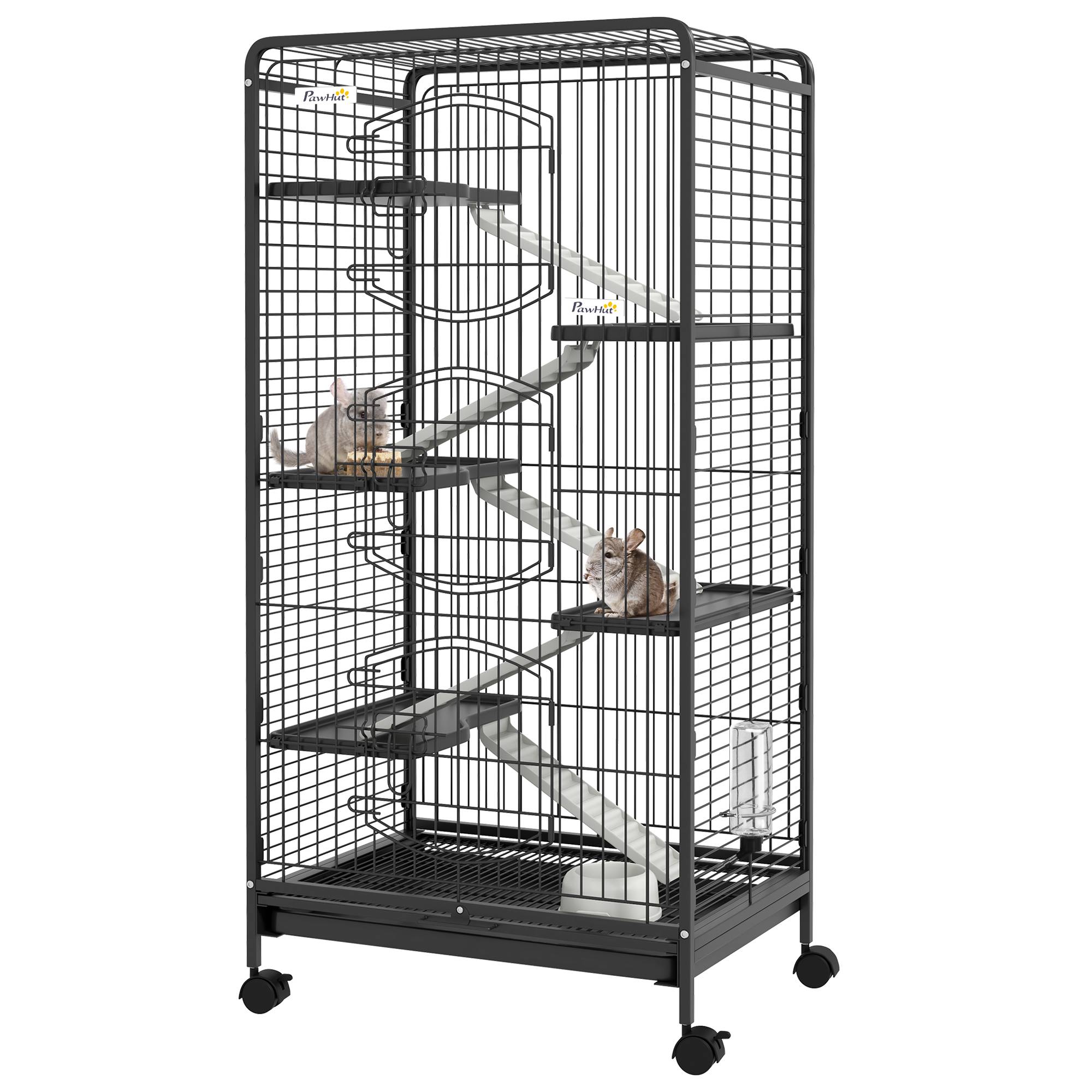 Cage chinchilla métal furet intérieur 5 niveaux roulante 61x44x131cm noir - ComfortXL Outdoor Living - Image 1