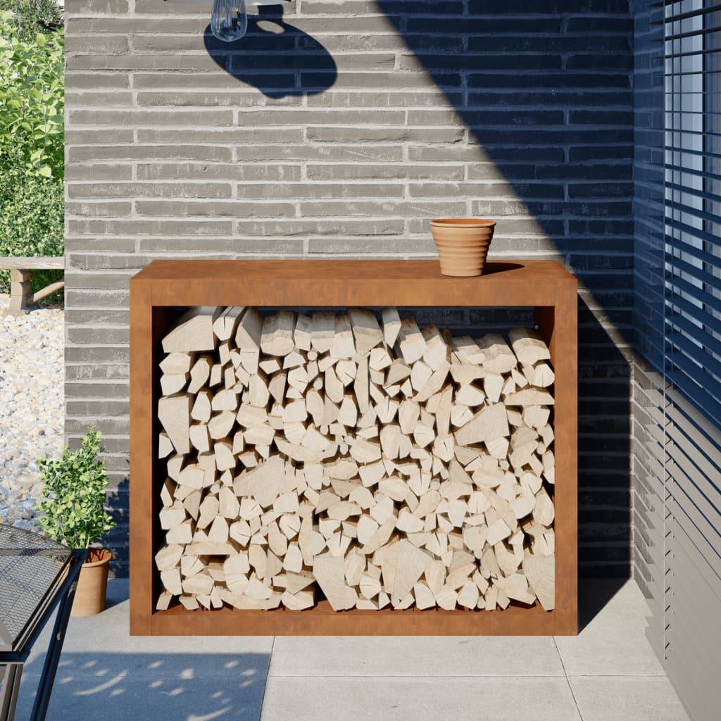 ComfortXL - Range-bûches acier Corten design rouillé pour bois de chauffage 100x80 cm – ComfortXL Outdoor Living - Image 1