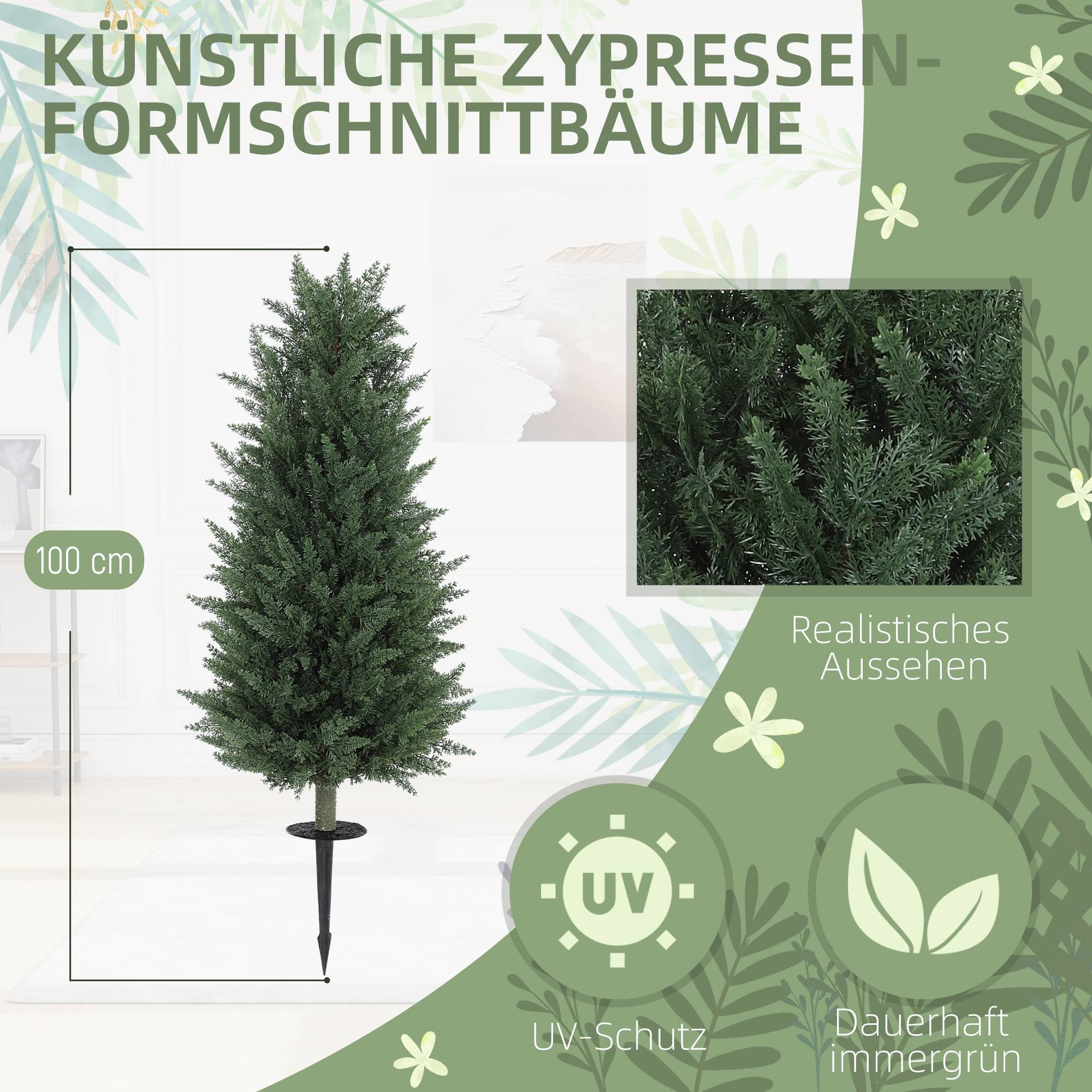 Sans Marque - Lot 2 plantes artificielles, cyprès avec 831 feuilles chacun, polyvalent, vert - Image 6