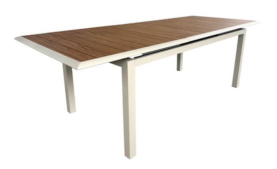 Proloisirs - Table extensible - LOUISIANE II - Aluminium époxy crème - Plateau aluminium Heat look chêne - 187/247 x 101 cm - Image 1