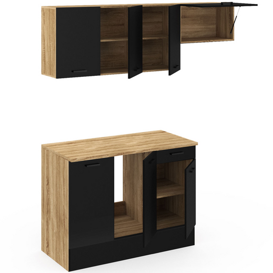 Cuisine complète 180 cm SUBTIL avec plan de travail 5 éléments bois et noir - Image 4