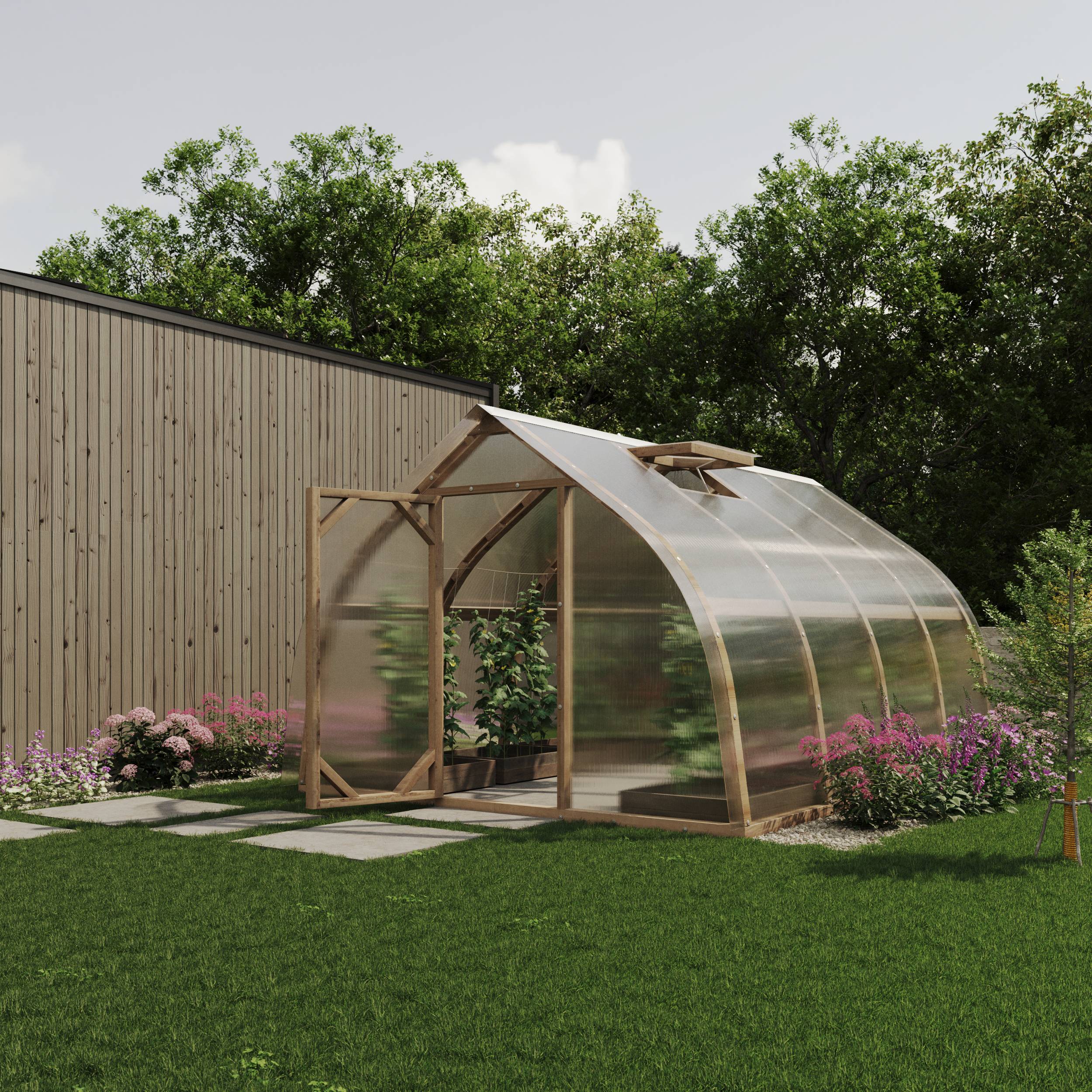 Serre en bois 18m² Norhage Tre 300 - Polycarbonate 6mm - Image 2