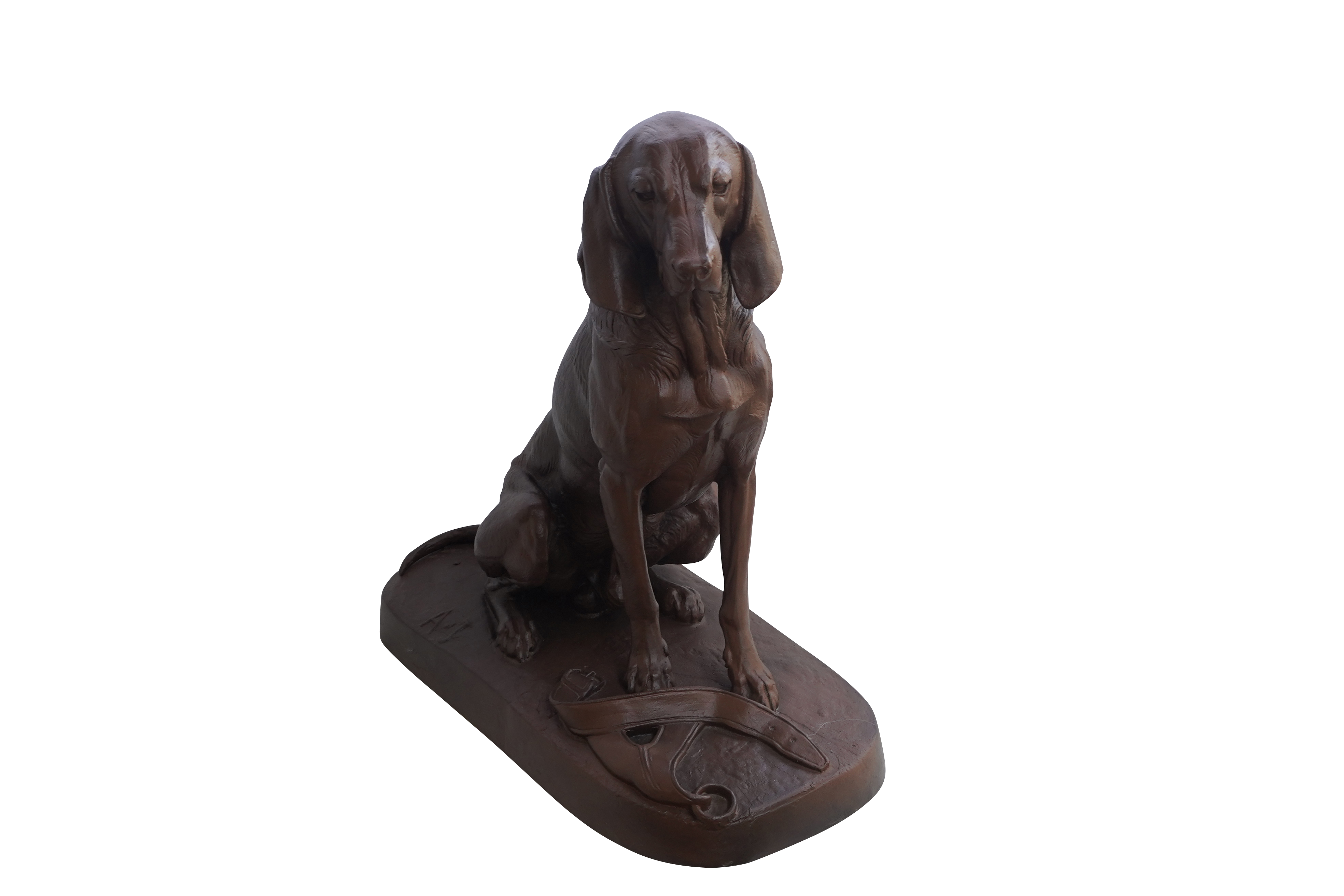 Statue en fonte, chien au collier Dommartin brun antique - Image 2