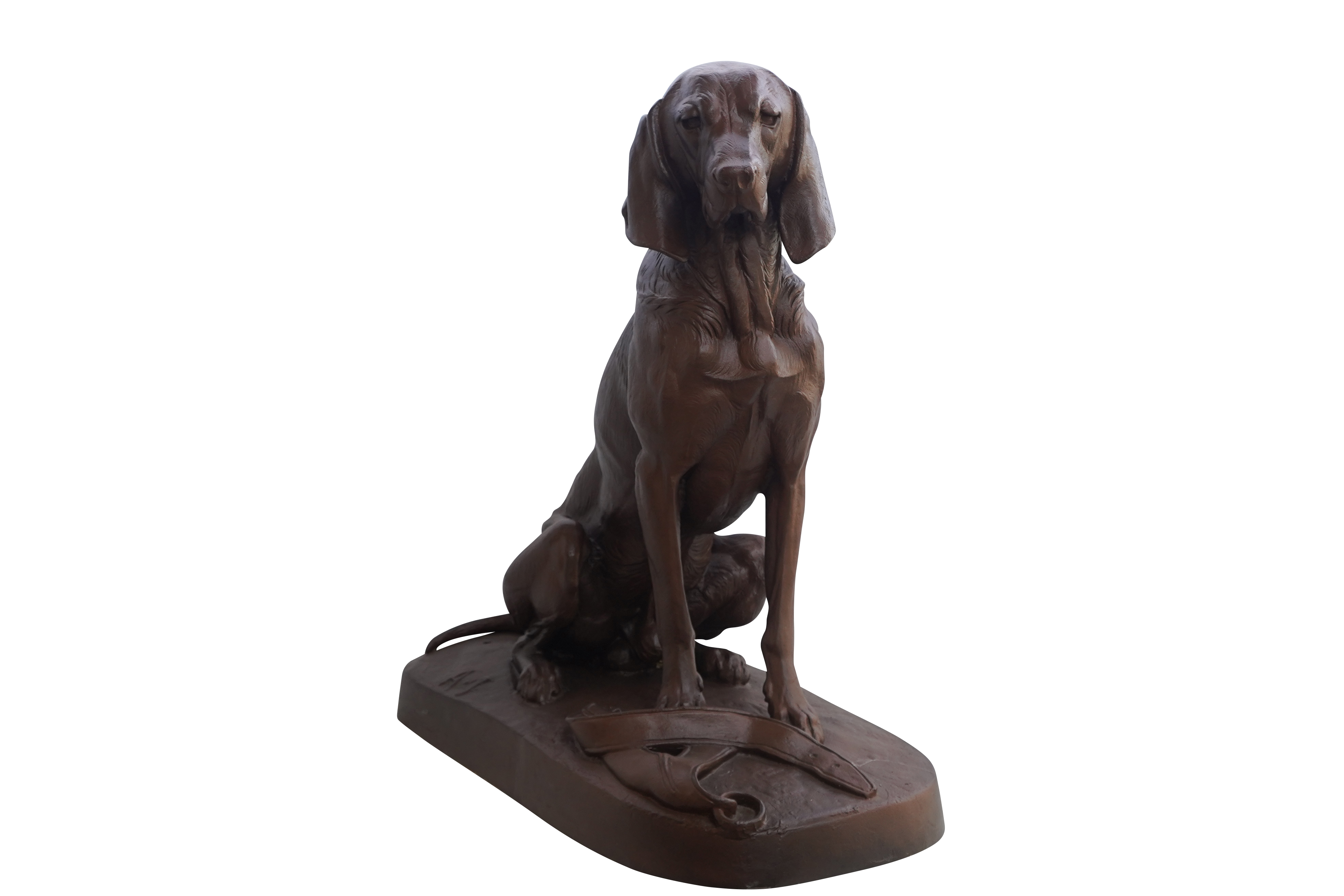 Statue en fonte, chien au collier Dommartin brun antique - Image 1