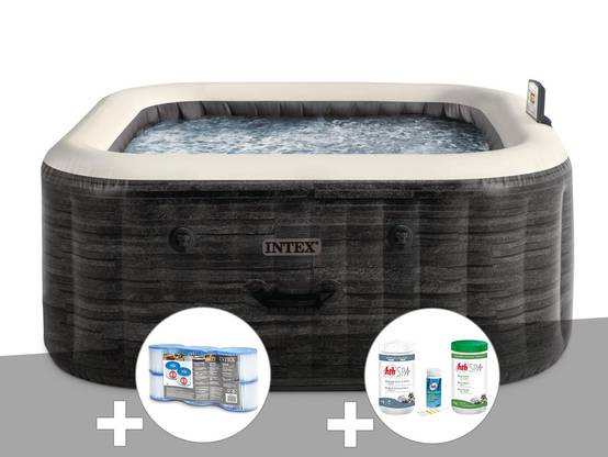 Kit spa gonflable Intex PureSpa Ardoise carré Bulles 6 places + 6 filtres + Kit de traitement brome