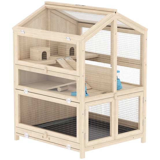 Cage en bois sapin hamster souris 3 niveaux vue transparente 68x61x90cm naturel - ComfortXL Outdoor Living - Image 2
