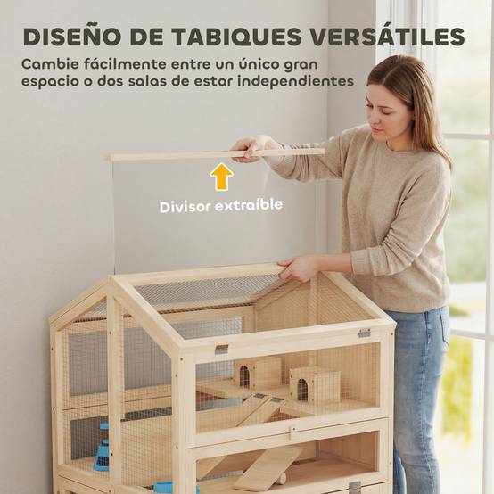 Cage en bois sapin hamster souris 3 niveaux vue transparente 68x61x90cm naturel - ComfortXL Outdoor Living - Image 8