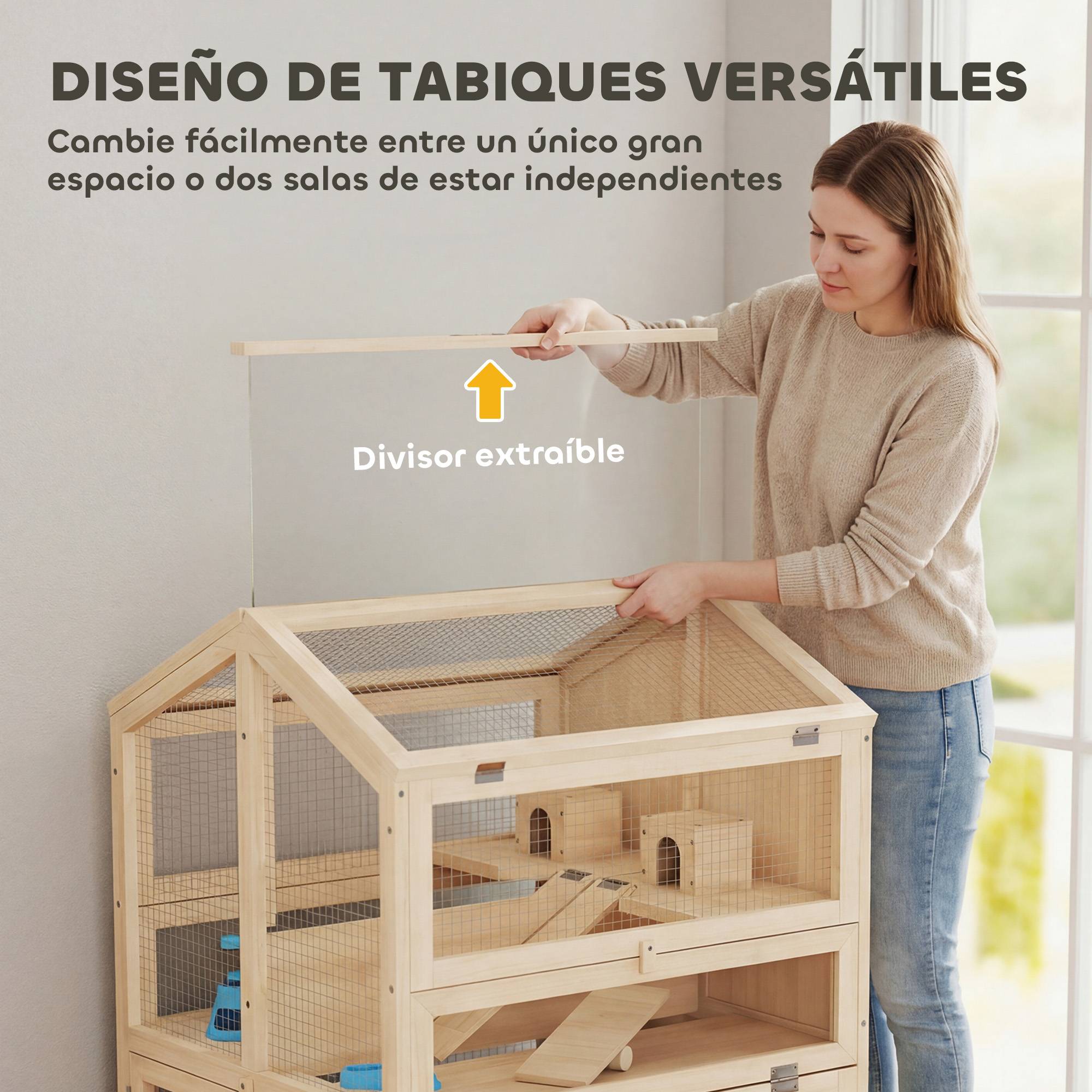 Cage en bois sapin hamster souris 3 niveaux vue transparente 68x61x90cm naturel - ComfortXL Outdoor Living - Image 8