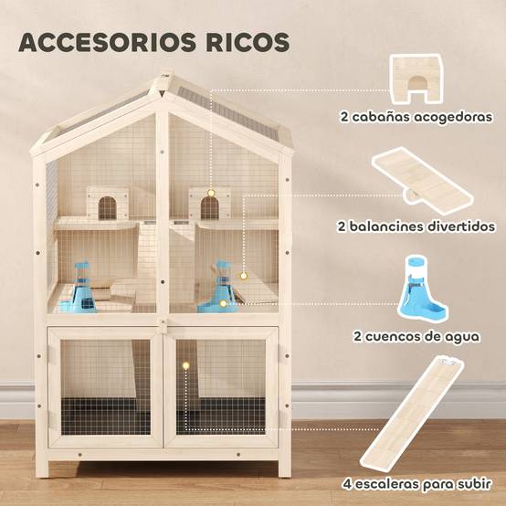 Cage en bois sapin hamster souris 3 niveaux vue transparente 68x61x90cm naturel - ComfortXL Outdoor Living - Image 7