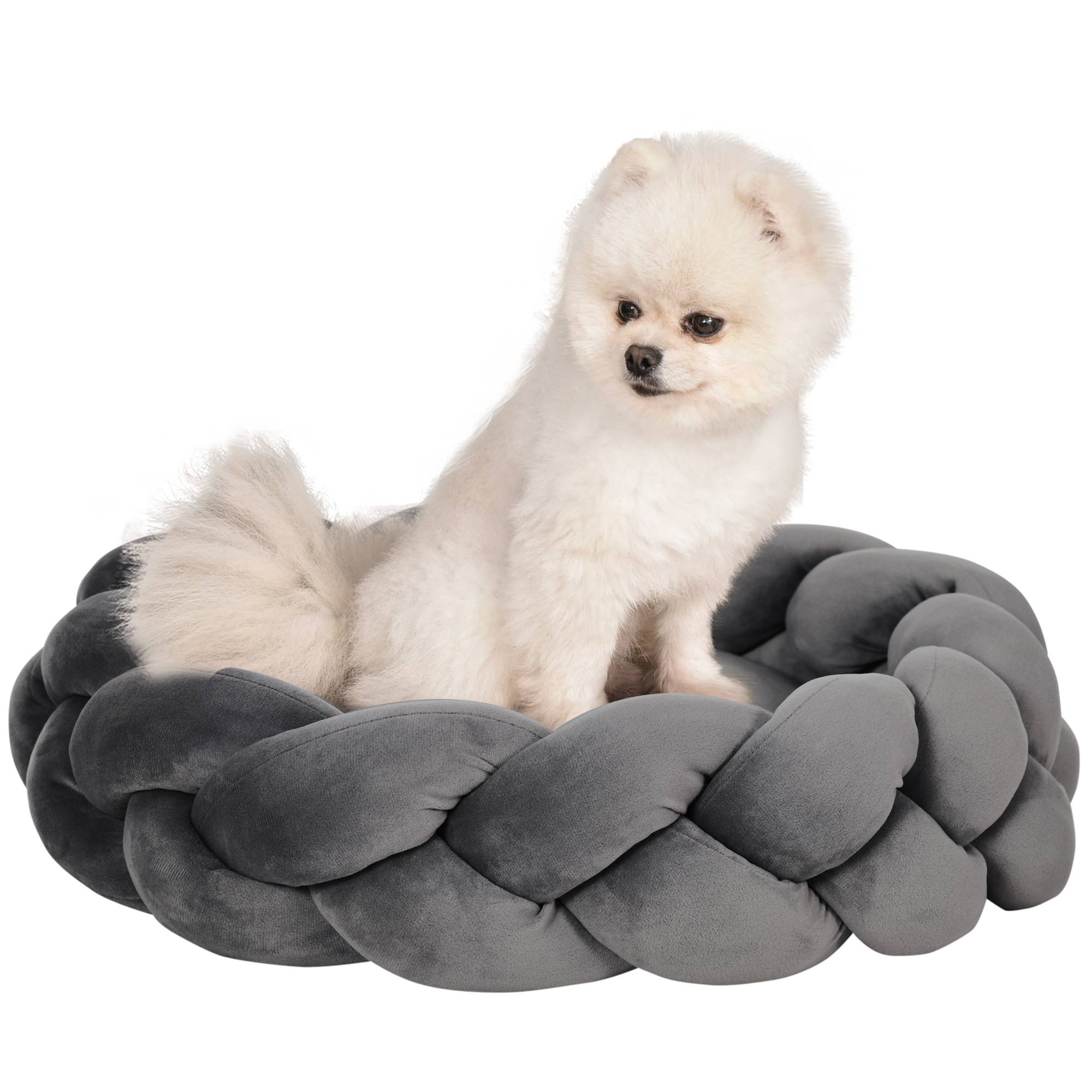 Lit pour petit chien, lit animal lavable, coussin indépendant et corde coton,55x55x14cm,gris - Image 1