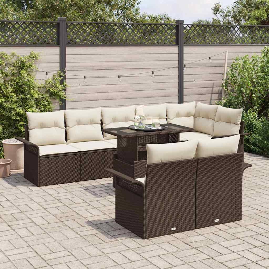 Vidaxl - Ensemble de canapé de jardin 9 pcs Marron Poly rotin vidaXL 3348304 - Image 4