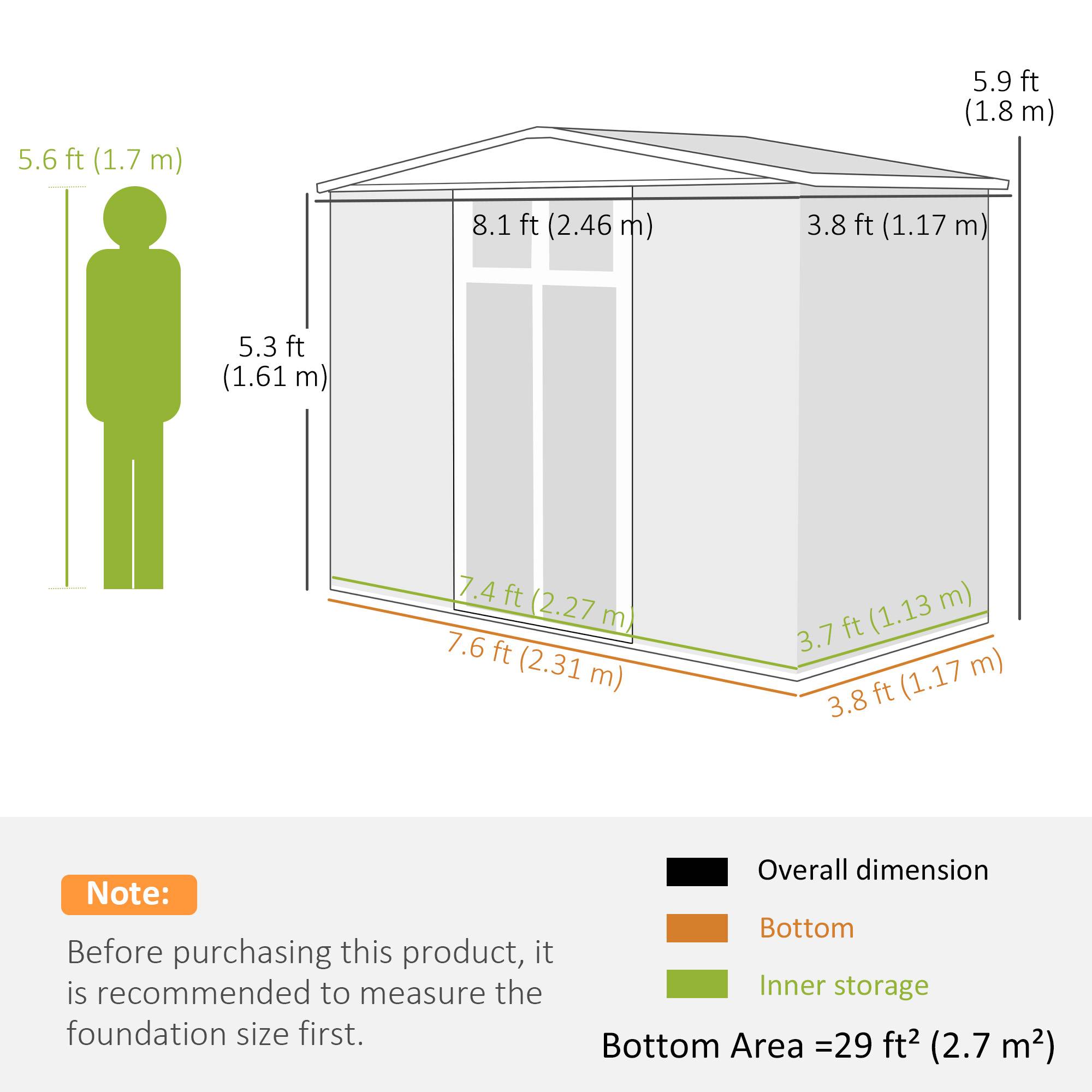 Abri jardin acier galvanisé 2 portes 246x117x180 cm cabanon extérieur rangement outils sécurisé gris clair - Image 5