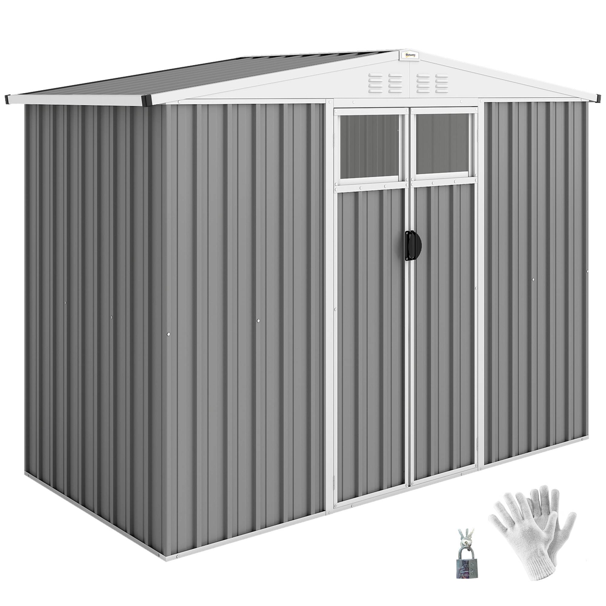 Abri jardin acier galvanisé 2 portes 246x117x180 cm cabanon extérieur rangement outils sécurisé gris clair - Image 1