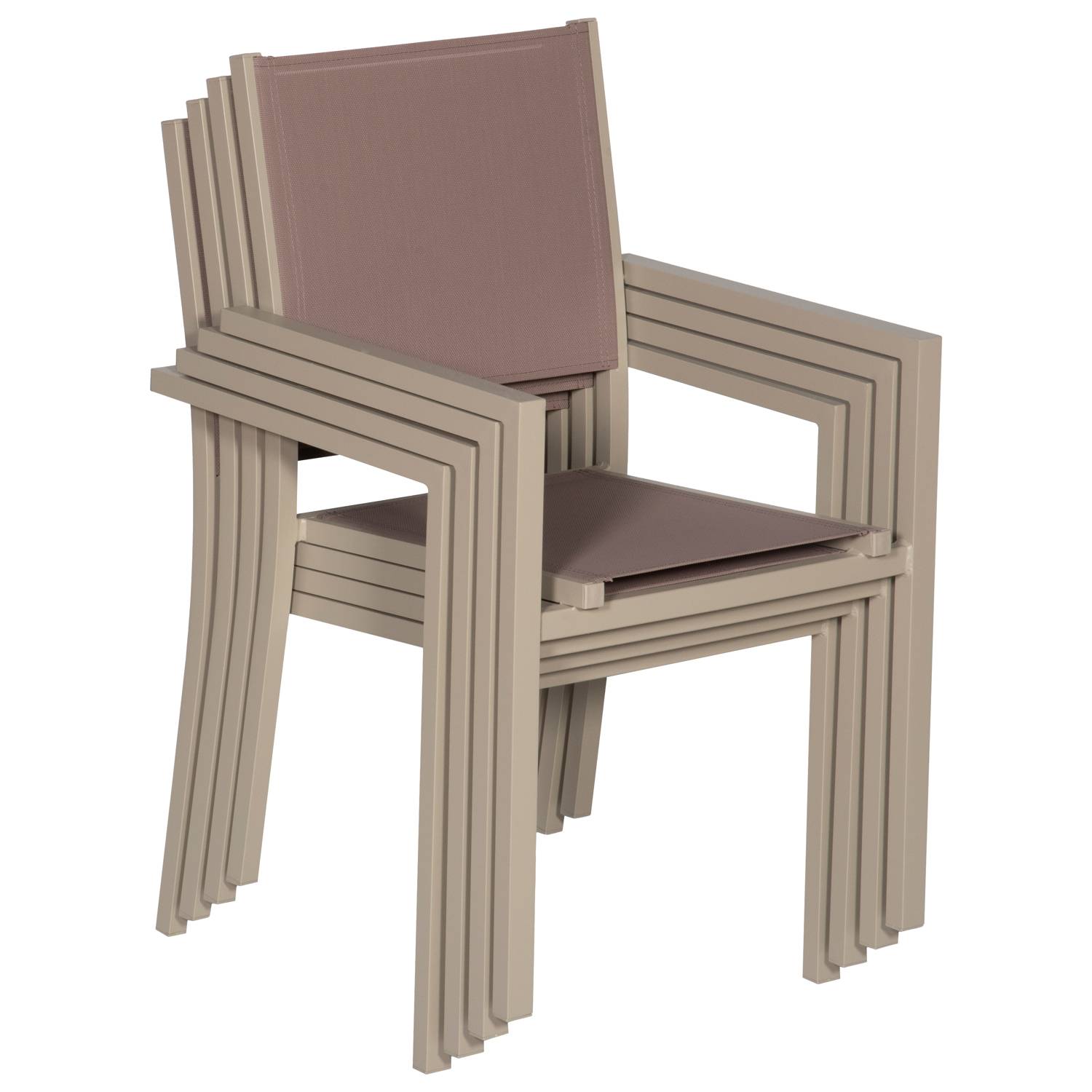 Happy Garden - Salon de jardin BERGAMO en textilène taupe 6 places - aluminium taupe - HAPPY GARDEN - Image 4