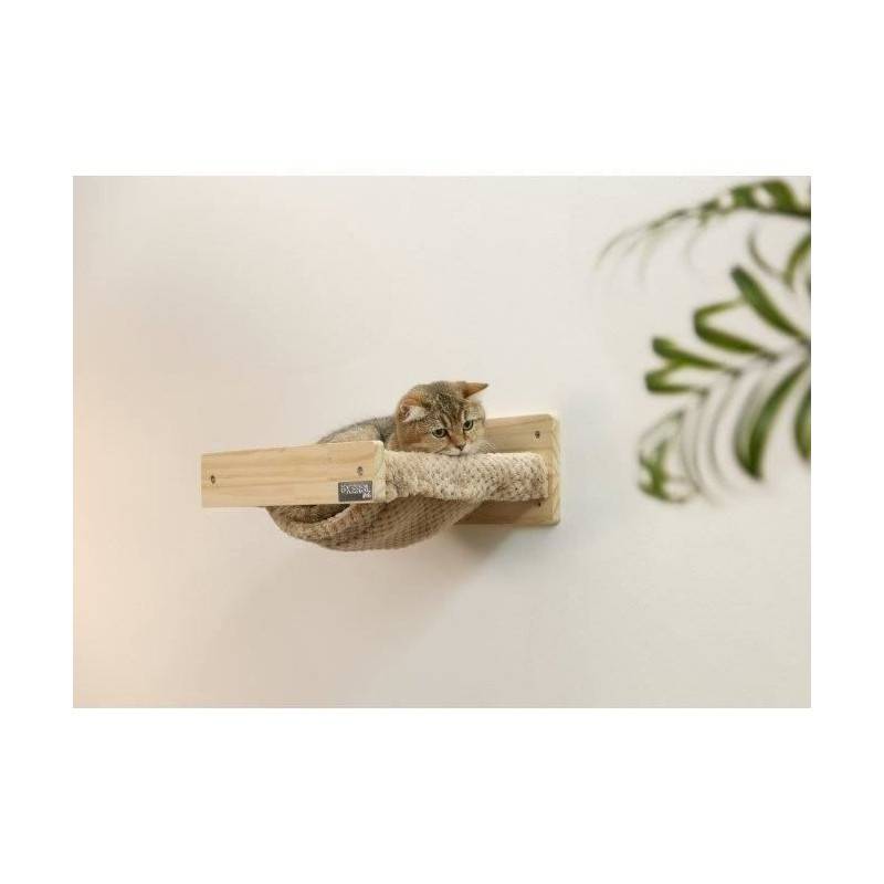 Hamac Mural Pour Chats - Kerbl - Timber - 38 X 33,5 X 16 Cm - Bois Massif - Tissu Peluche - Image 2