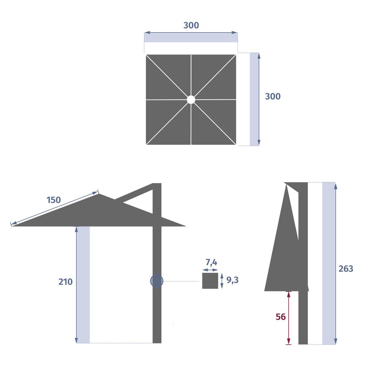 Hesperide - Parasol déporté "Melhia" bleu canard 3x3m Hespéride - Image 9