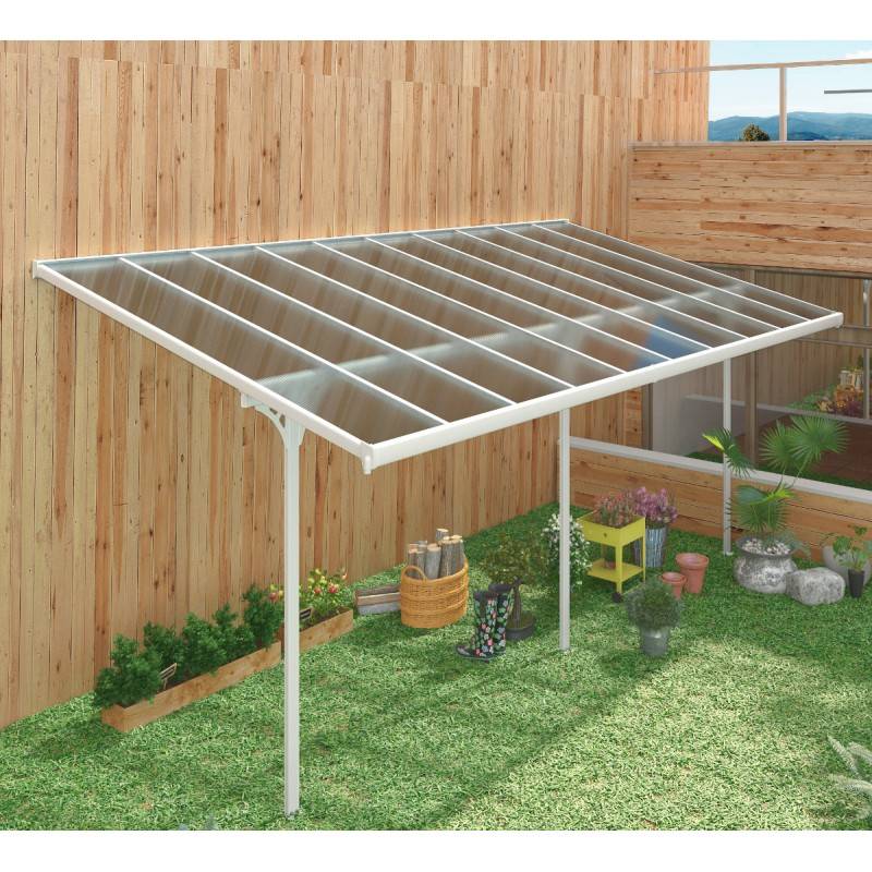Pergola adossée ajustable 18,85 m² aluminium blanc toiture polycarbonate anti-UV X-METAL - Image 3