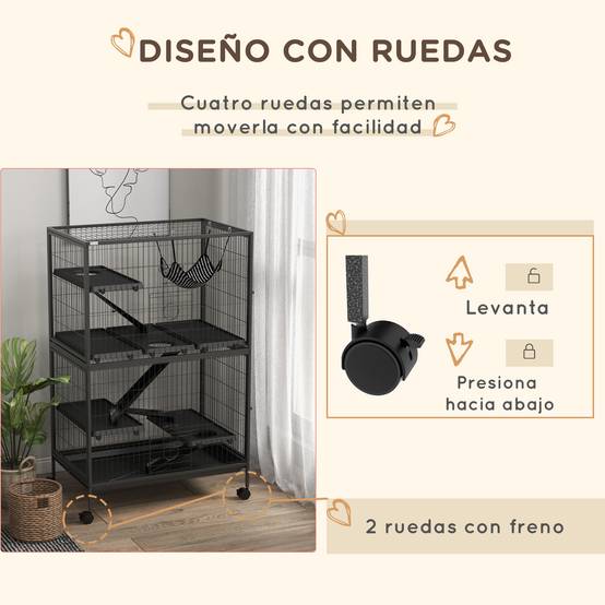 Cage rongeurs chinchillas furet acier sur roulettes 4 niveaux 80x52x128cm gris - ComfortXL Outdoor Living - Image 7