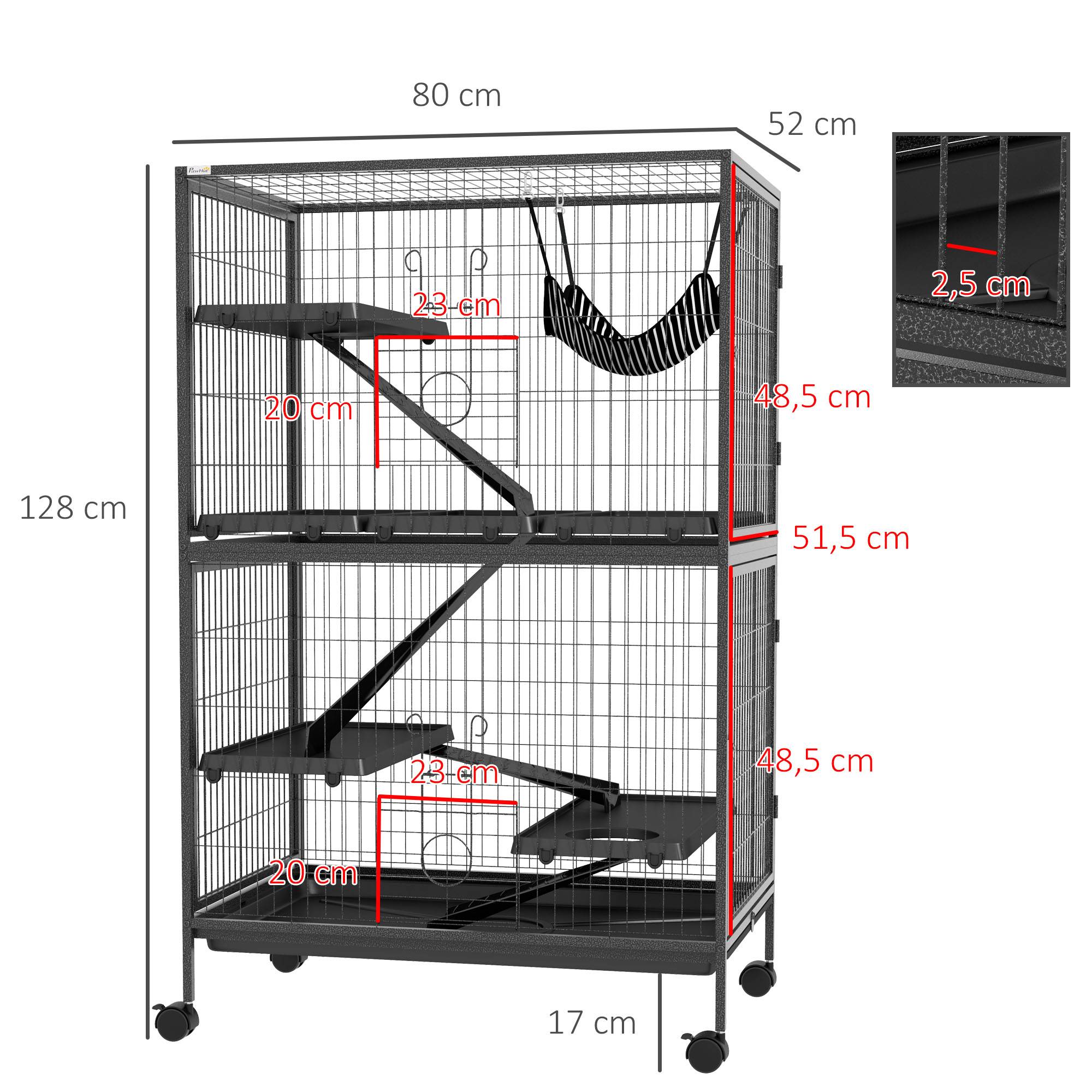 Cage rongeurs chinchillas furet acier sur roulettes 4 niveaux 80x52x128cm gris - ComfortXL Outdoor Living - Image 5
