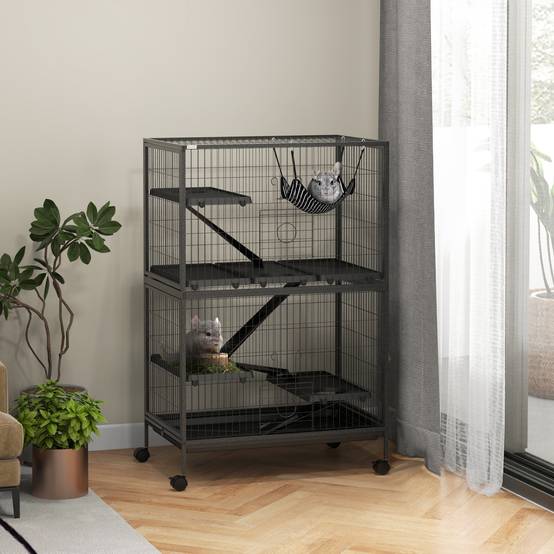 Cage rongeurs chinchillas furet acier sur roulettes 4 niveaux 80x52x128cm gris - ComfortXL Outdoor Living - Image 3