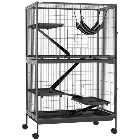 Cage rongeurs chinchillas furet acier sur roulettes 4 niveaux 80x52x128cm gris - ComfortXL Outdoor Living - Image 1