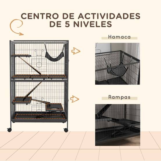 Cage rongeurs chinchillas furet acier sur roulettes 4 niveaux 80x52x128cm gris - ComfortXL Outdoor Living - Image 8