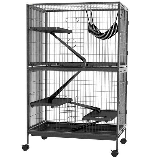 Cage rongeurs chinchillas furet acier sur roulettes 4 niveaux 80x52x128cm gris - ComfortXL Outdoor Living - Image 2