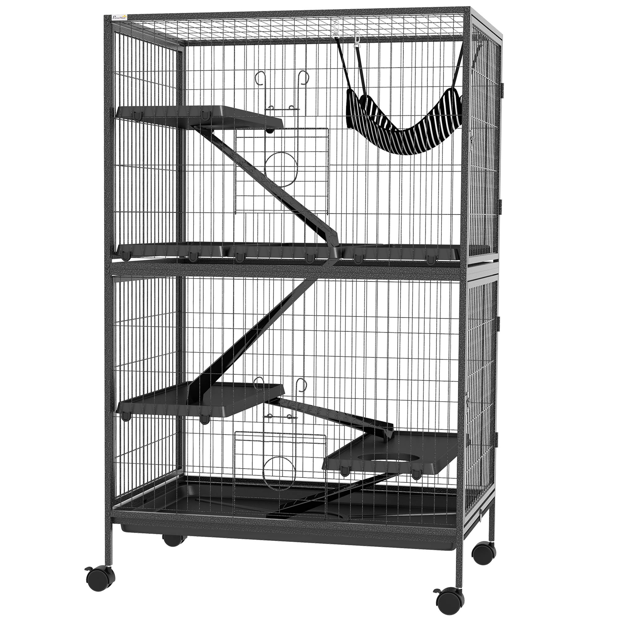 Cage rongeurs chinchillas furet acier sur roulettes 4 niveaux 80x52x128cm gris - ComfortXL Outdoor Living - Image 2