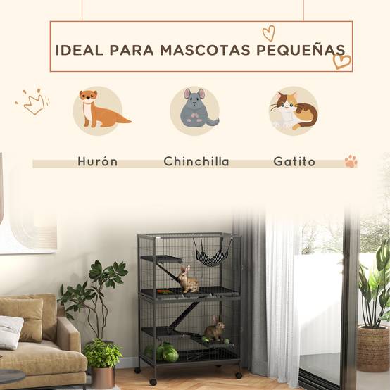 Cage rongeurs chinchillas furet acier sur roulettes 4 niveaux 80x52x128cm gris - ComfortXL Outdoor Living - Image 6