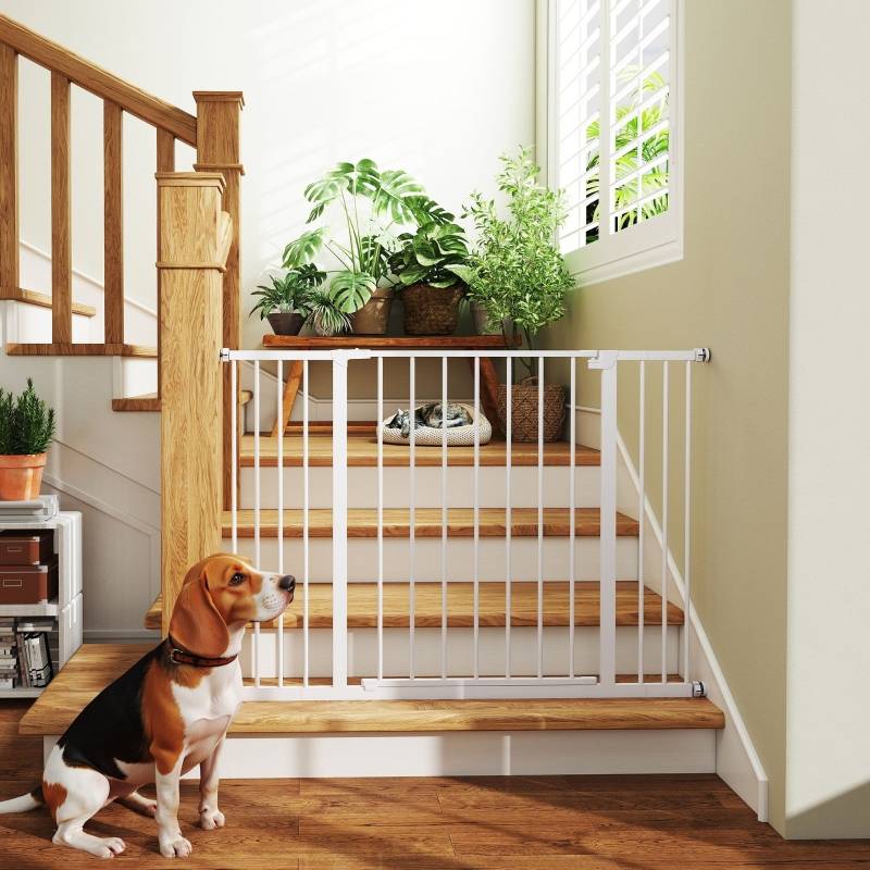 Barrière de sécurité métal pour chien fixation sans perçage blanc 76-107x76cm - ComfortXL Outdoor Living - Image 8
