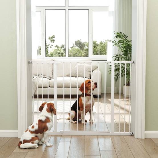Barrière de sécurité métal pour chien fixation sans perçage blanc 76-107x76cm - ComfortXL Outdoor Living - Image 7