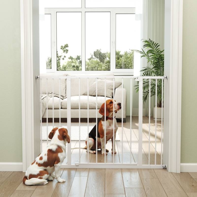 Barrière de sécurité métal pour chien fixation sans perçage blanc 76-107x76cm - ComfortXL Outdoor Living - Image 7