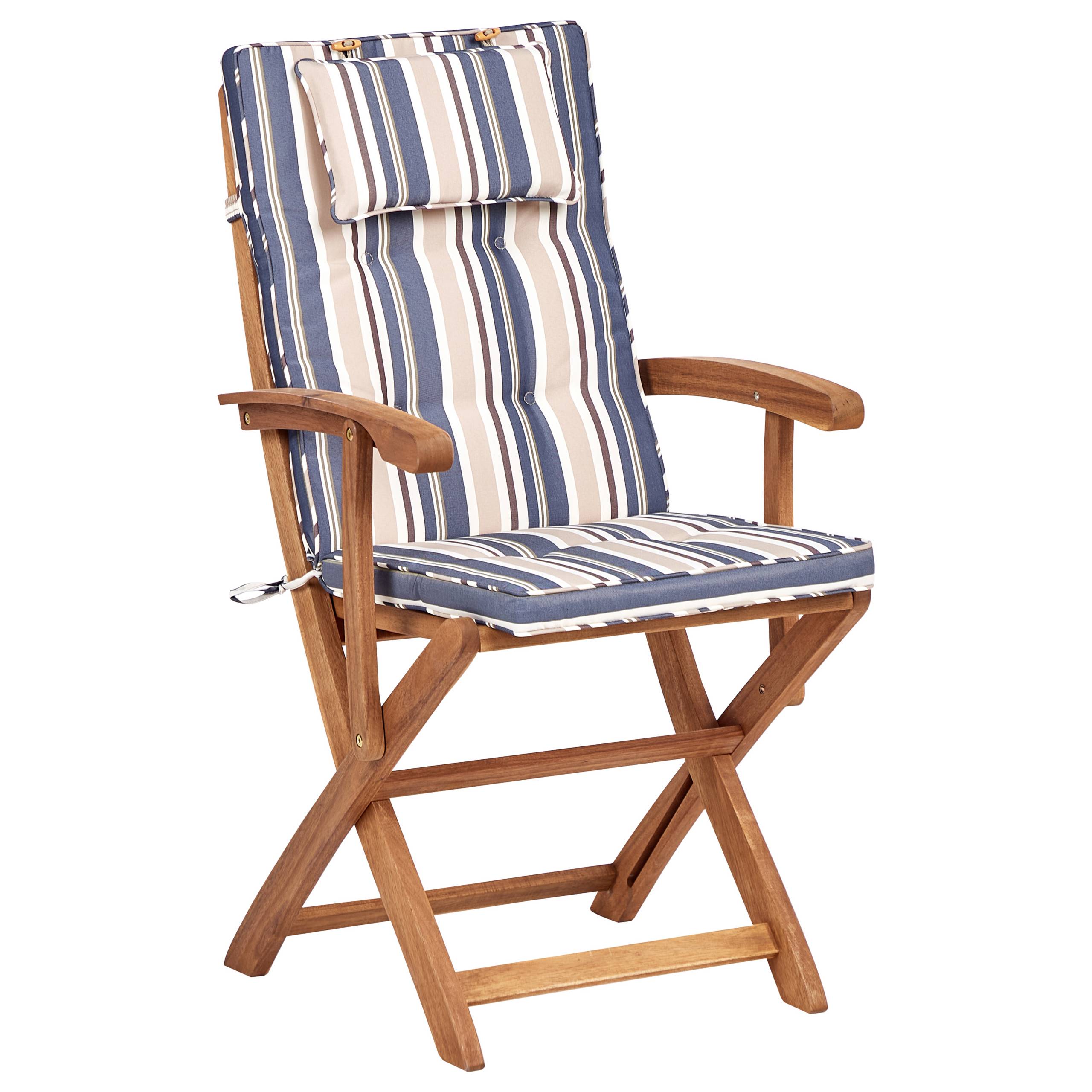 Beliani - Ensemble de Jardin avec Coussins Rayés Bleu en Bois d'Acacia Table et Chaises et Parasol 8 Places Style Rustique - Image 6