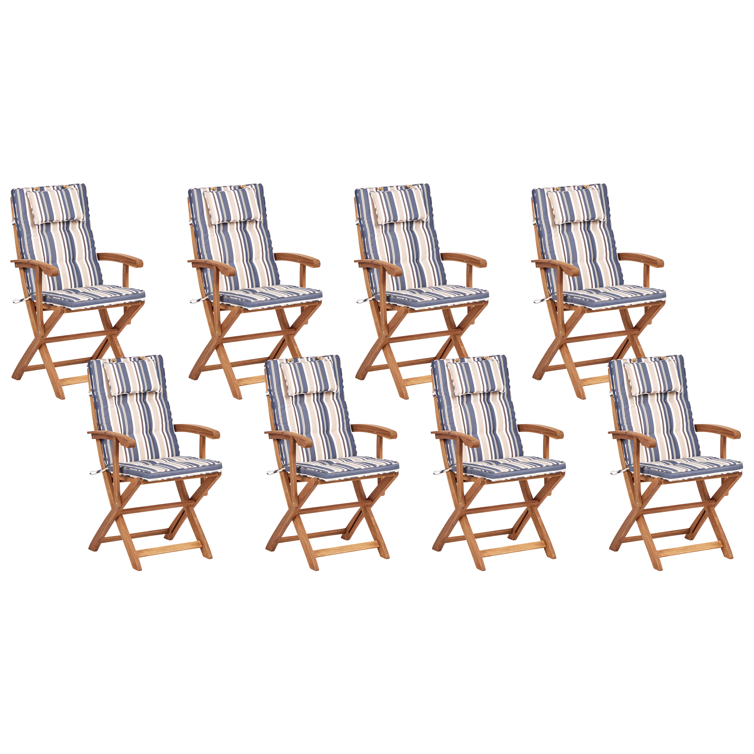 Beliani - Ensemble de Jardin avec Coussins Rayés Bleu en Bois d'Acacia Table et Chaises et Parasol 8 Places Style Rustique - Image 5