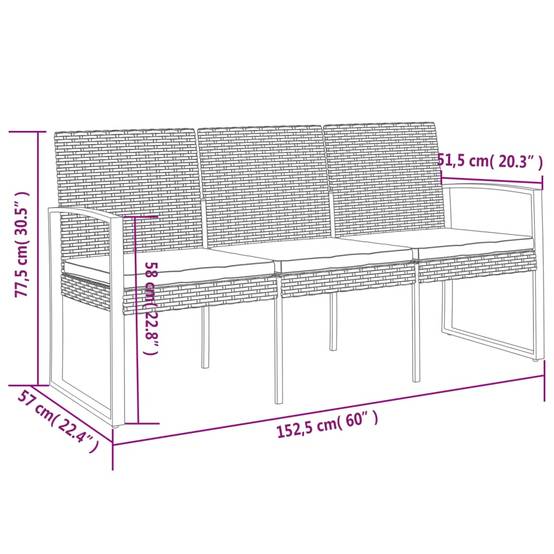 ComfortXL - Banc de Jardin 3 Places Plastique Aspect Rotin Durable avec Coussins Noir 152cm – ComfortXL Outdoor Living - Image 7