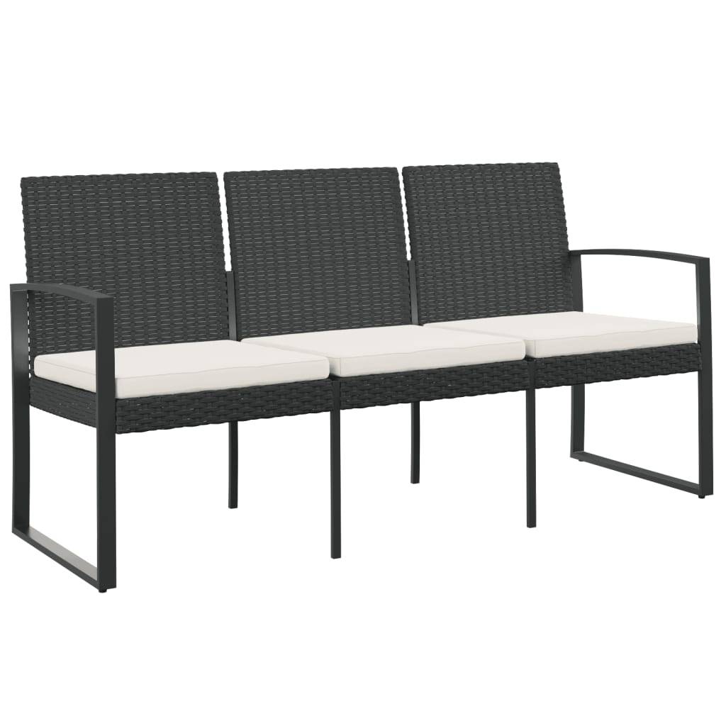 ComfortXL - Banc de Jardin 3 Places Plastique Aspect Rotin Durable avec Coussins Noir 152cm – ComfortXL Outdoor Living - Image 2