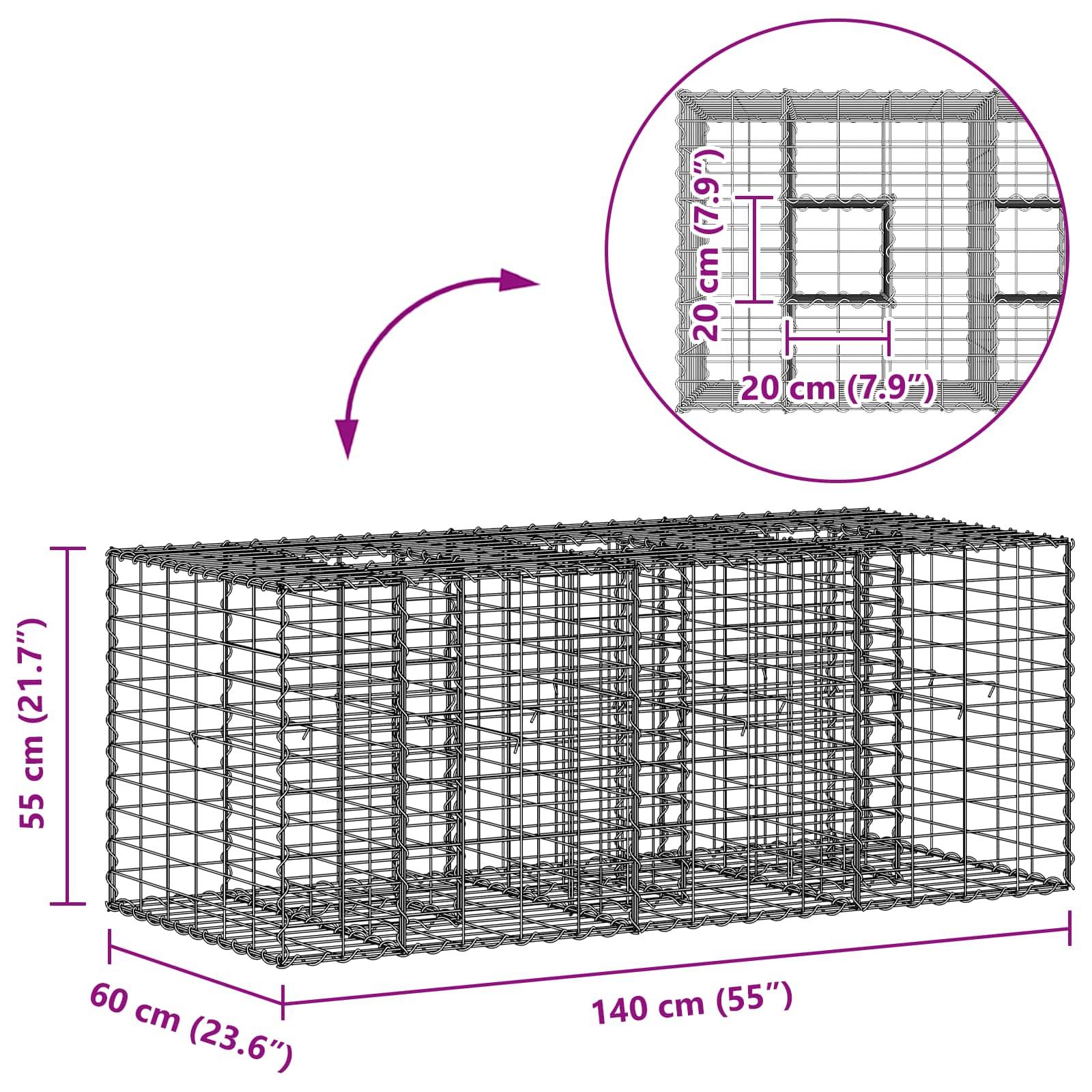 PANGIVO - Lit surélevé gabion Acier galvanisé Argenté 140 x 60 x 55 cm - PANGIVO - Image 8
