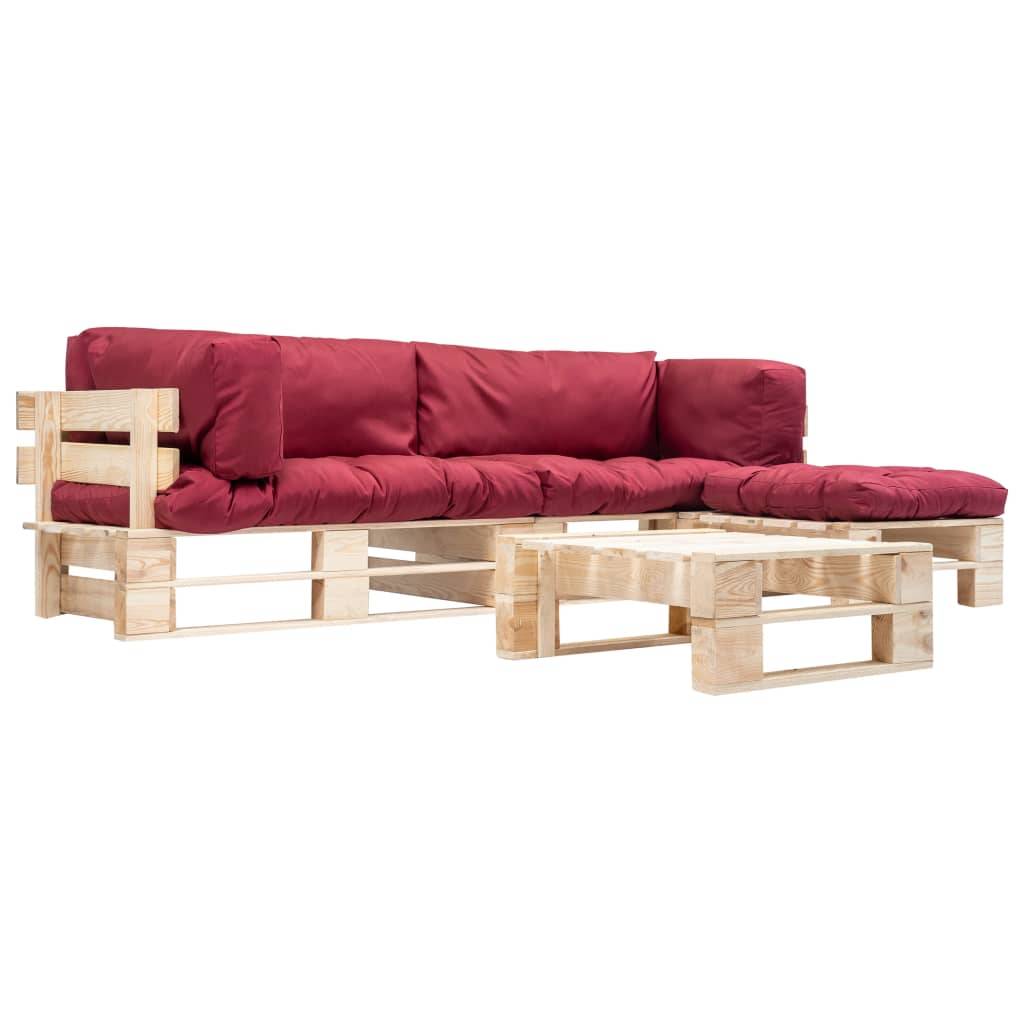 Helloshop26 - Salon de jardin meuble d'extérieur ensemble de mobilier palette 4 pièces avec coussins rouge bois - Image 1