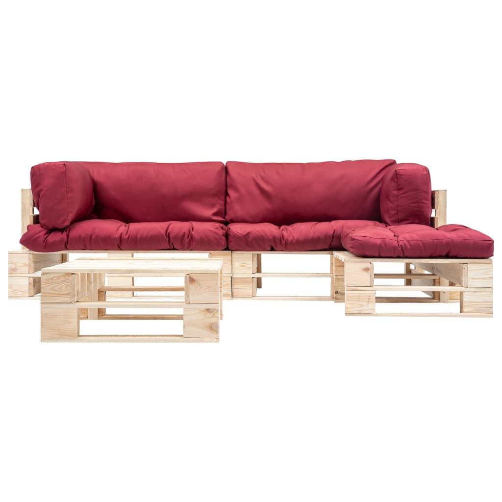Helloshop26 - Salon de jardin meuble d'extérieur ensemble de mobilier palette 4 pièces avec coussins rouge bois - Image 2