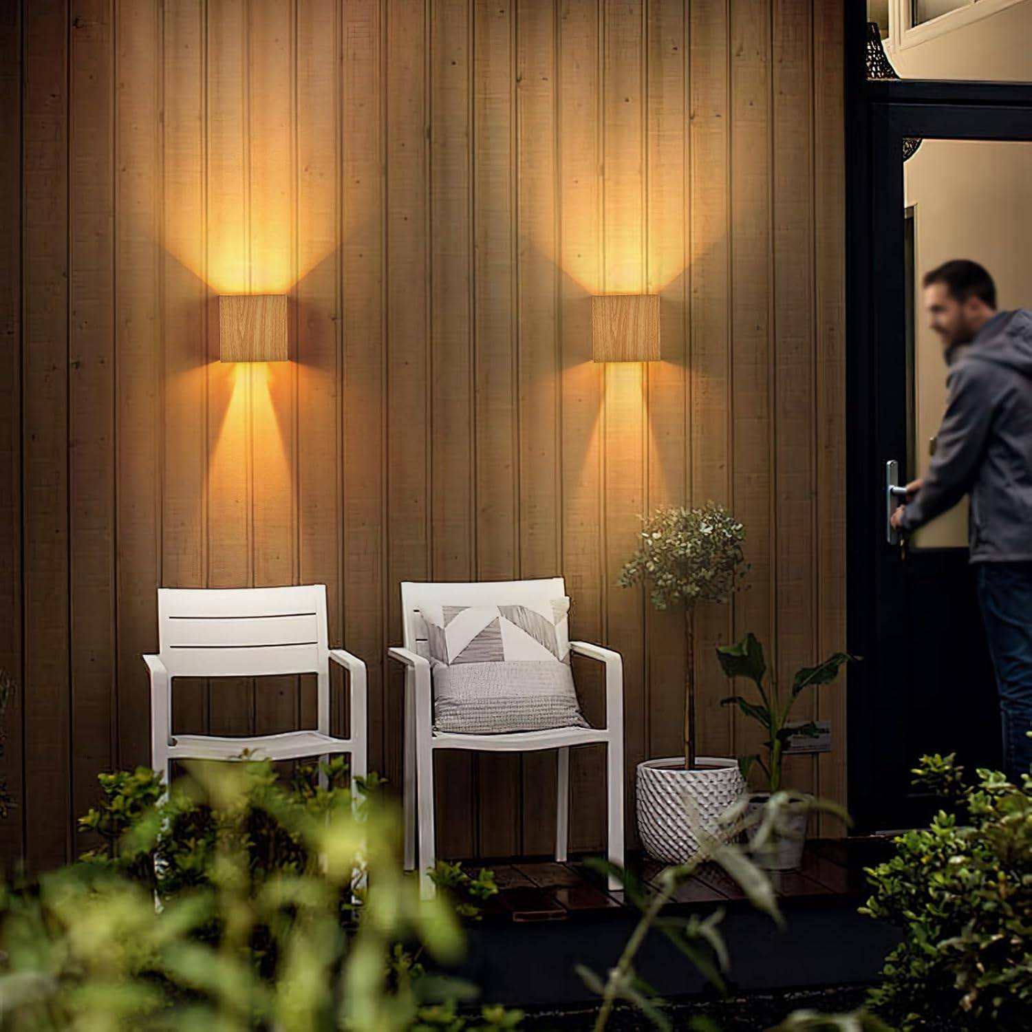 8 in 1 - LED Wall Light Outdoor Indoor 6W Wood IP65 Warm White 3000K Modern Up Down Lamp for Stairs Entrance Terrace 2 Pieces - Image 4