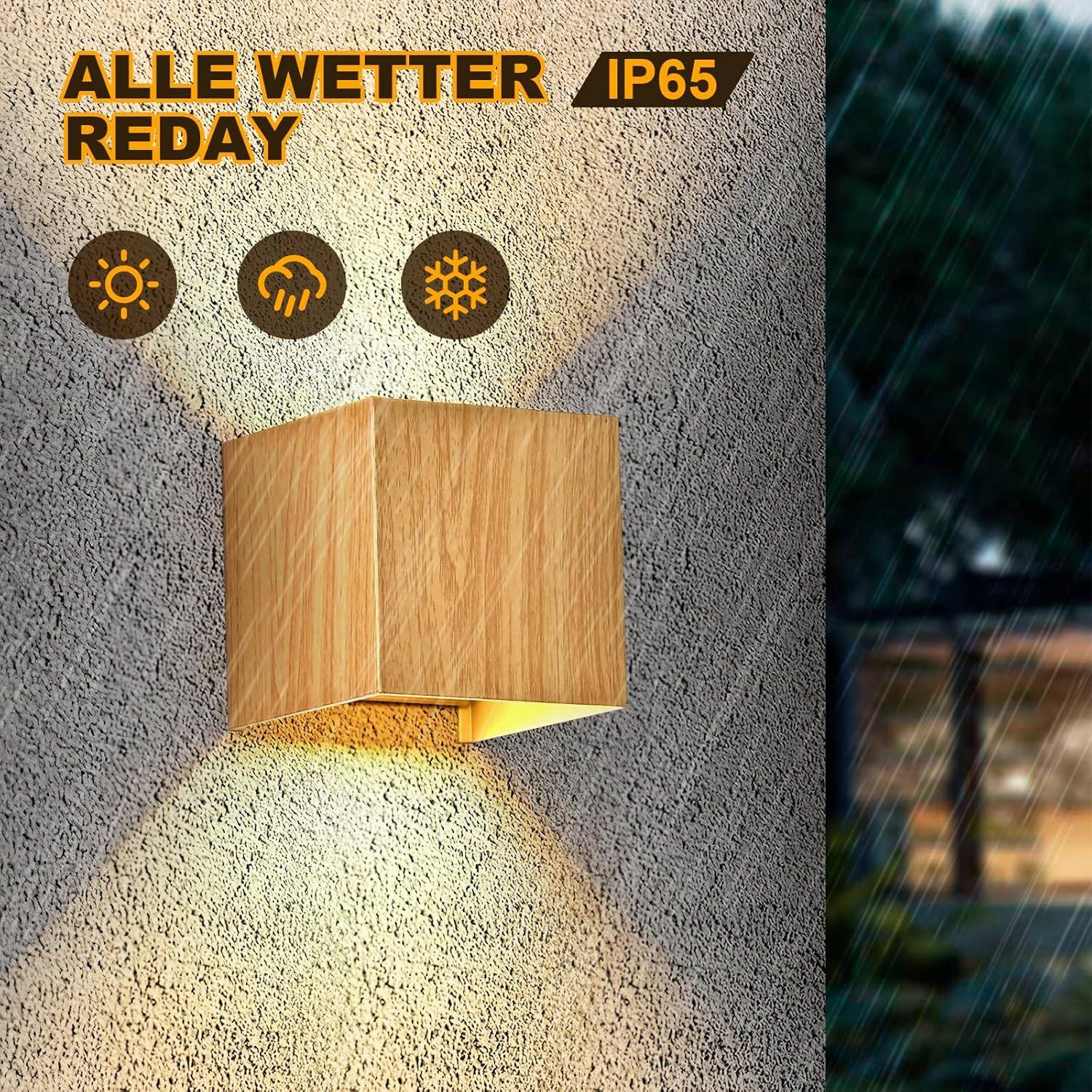 8 in 1 - LED Wall Light Outdoor Indoor 6W Wood IP65 Warm White 3000K Modern Up Down Lamp for Stairs Entrance Terrace 2 Pieces - Image 3